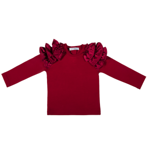 Maglia da bambina manica volume rosso bordeaux