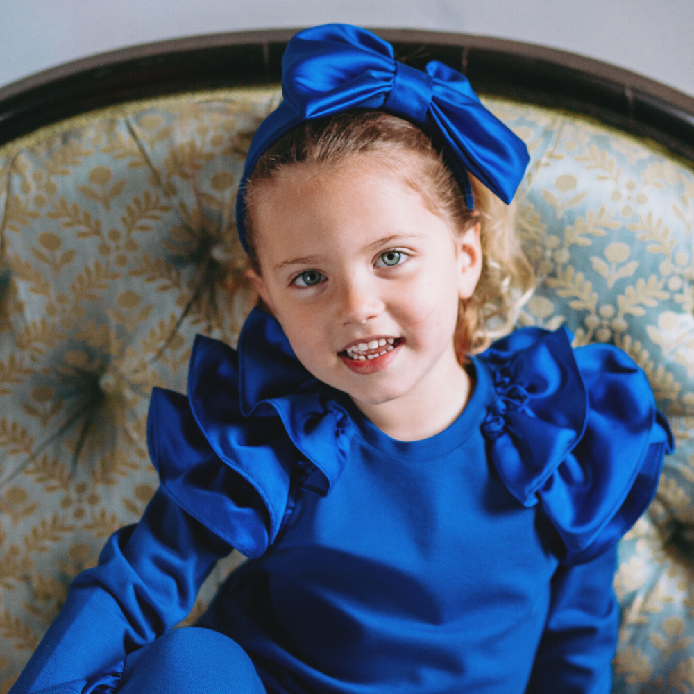 Terminata Fascia per capelli con fiocco in raso enorme blu - immagine 3