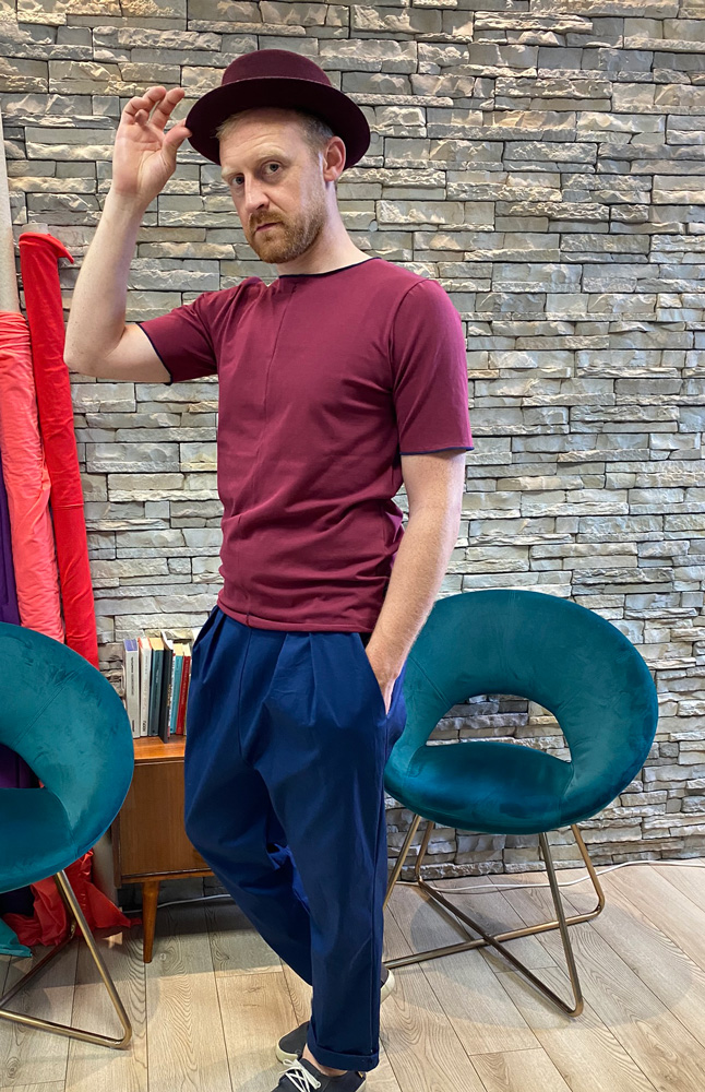 Pantaloni uomo sostenibili con pieghe, personalizzabili, bluette - immagine 5