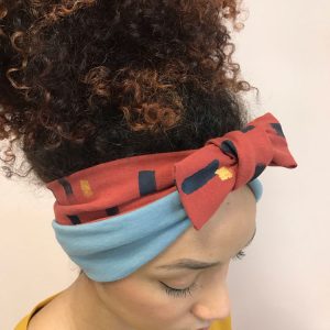 Turbante fascia donna dipinta a mano azzurro e mattone